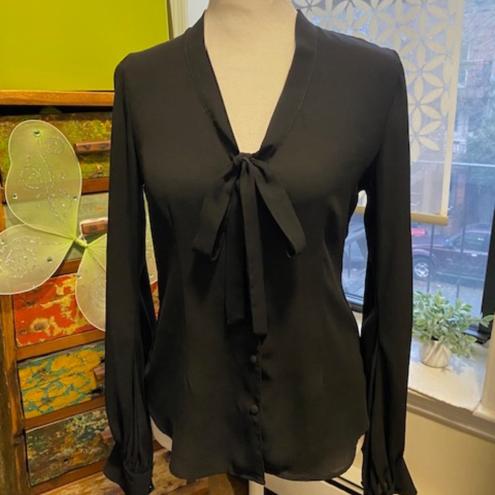 Express Tops black, tie neck button down blouse.